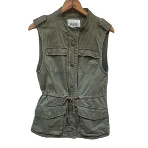 Per Se Olive Green Utility Vest Drawstring Waist Cargo Pockets Women S‎